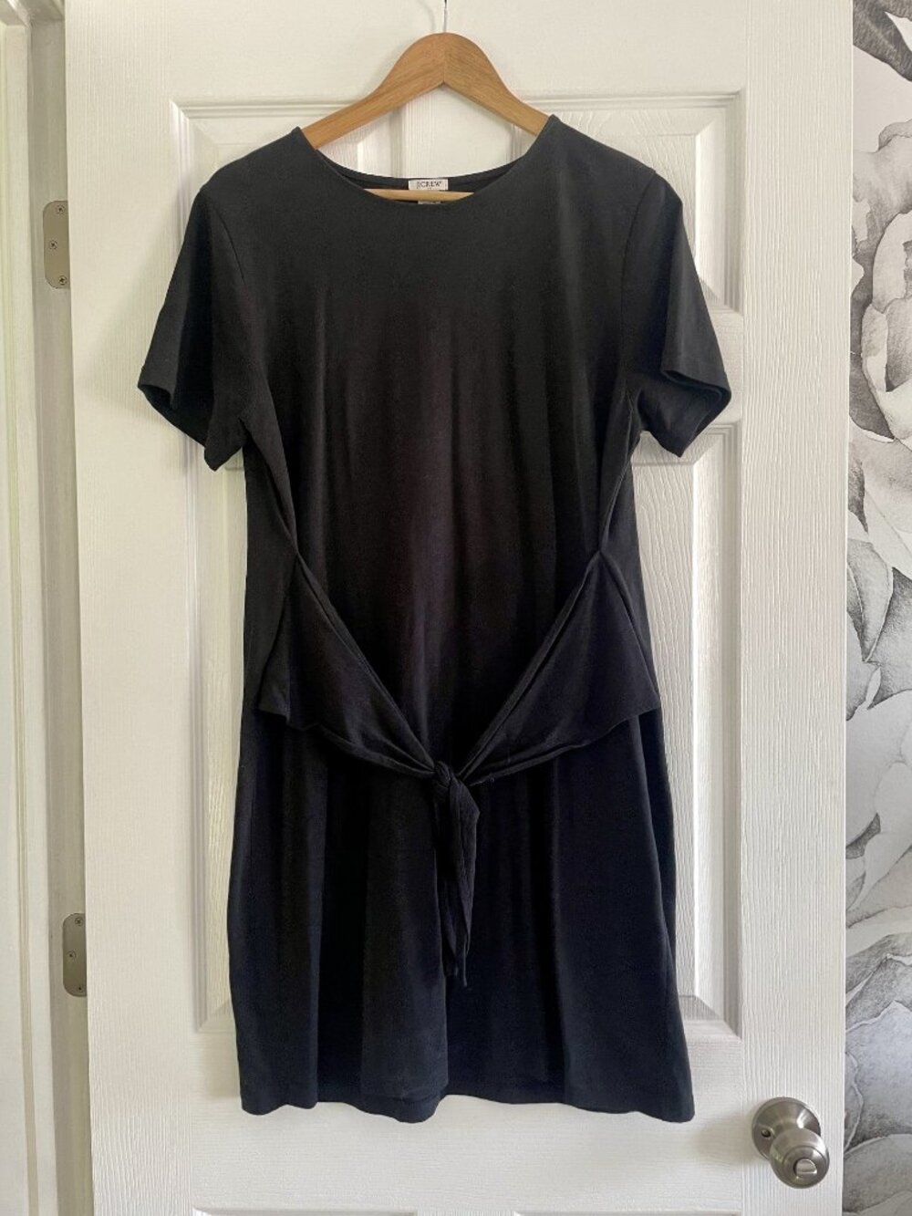 J.Crew Black Tie Front Knit Midi Dress Size Medium Short Sleeve